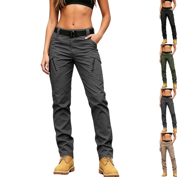 Womens Waterproof Cargo Pants Quick Dry Hiking Work Trousers with Pockets Gray 4XL