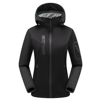 Womens Waterproof Comfortable Rain Jacket Stitching Long Sleeve Sweater Windproof Casual Long Winter Black Raincoat For Golf Hiking Travel L