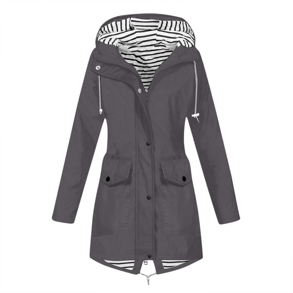 Womens Waterproof Hooded Parka Jacket Drawstring Waist Mid-Length Windproof Coat with Fleece Lined Hood Dark Gray XXXL(XXXL)