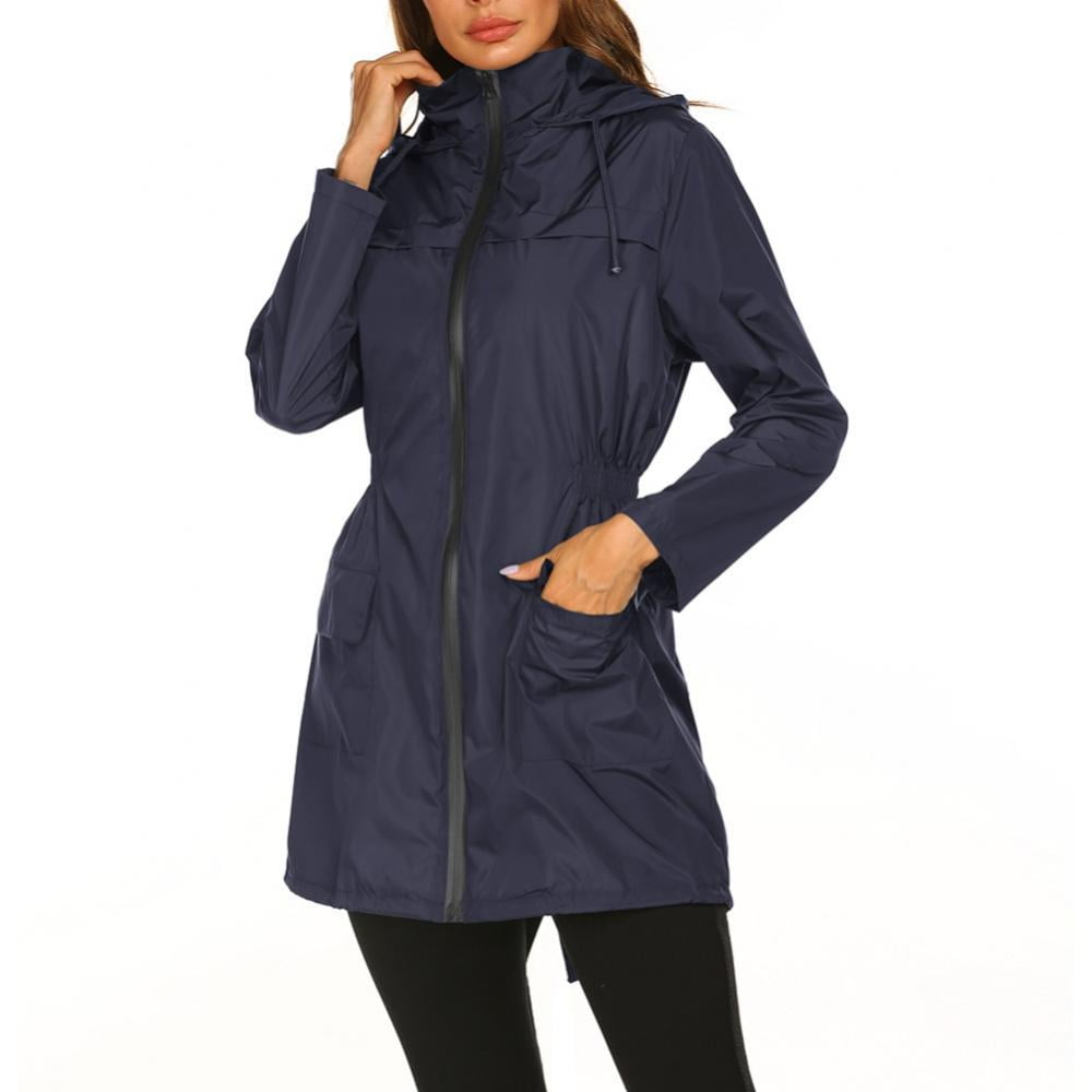 Womens Waterproof Lightweight Rain Jacket Long Raincoat with Hood ...