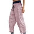 thumbnail image 1 of Womens Waterproof Outdoor Sports Hiking Workwear Cropped Pants High Waisted Drawstring Elastic Waist Sweatpants Comfort Casual Cargo Pants with Mutil Pockets, 1 of 7