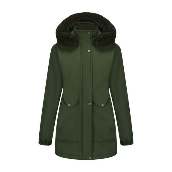 Womens Waterproof Parka Coats Warm Fleece Lined Outdoor Winter Windbreaker Jackets with Fur Trim Cold Weather Army Green, L