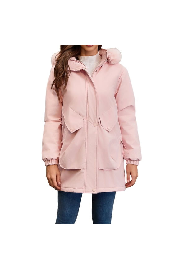 Womens Waterproof Parka Coats Warm Fleece Lined Outdoor Winter Windbreaker Jackets with Fur Trim Cold Weather Pink, 2XL