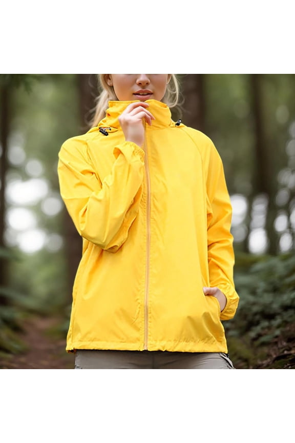 Womens Waterproof Rain Jacket Lightweight Hooded Rain Coats Casual Hiking Outdoor Travel Windbreaker Jacket (Yellow XXL)