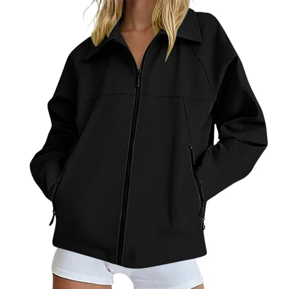 Womens Waterproof Rain Jacket Lightweight Soft Waterproof Flared Pocket Zipper Jacket Outdoor Hiking Sport Long Sleeve Running Top
