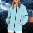 thumbnail image 1 of Womens Waterproof Rain Jacket Lightweight Zip Up Hooded Trench Coat Loose Fit Packable Windbreaker Light Blue L, 1 of 7