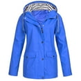 thumbnail image 1 of Womens Waterproof Rain Jacket with Hood Women Solid Rain Jacket Outdoor Plus Size Hooded Raincoat Windproof Blue S Fall Savings Clearance, 1 of 3