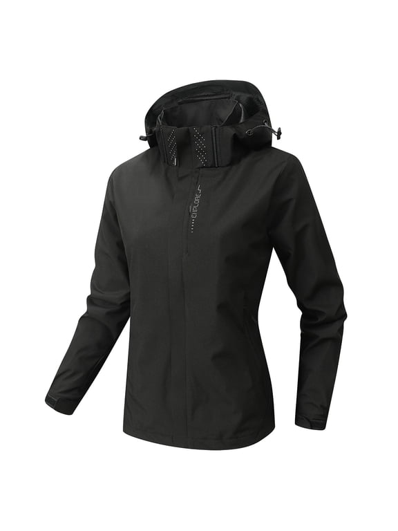 Womens Waterproof Rain jacket Lightweight Active Outdoor Raincoat with Hood Black XL