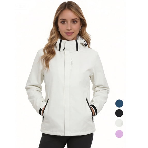 Rain Jackets for Women, Waterproof Raincoat with Pockets & Hoods, Lightweight Windbreaker Windproof Hooded Jacket for Outdoor Hiking Travel Vacation, White M