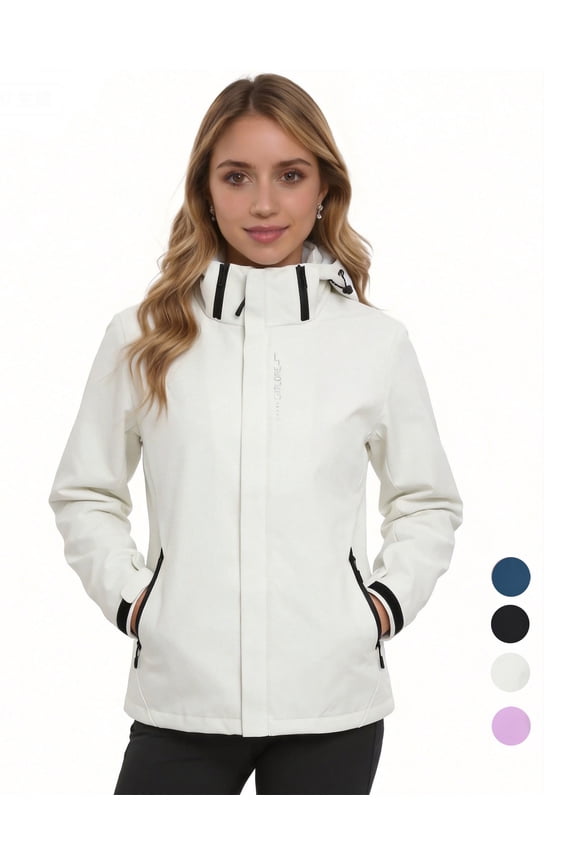 Rain Jackets for Women, Waterproof Raincoat with Pockets & Hoods, Lightweight Windbreaker Windproof Hooded Jacket for Outdoor Hiking Travel Vacation, White M
