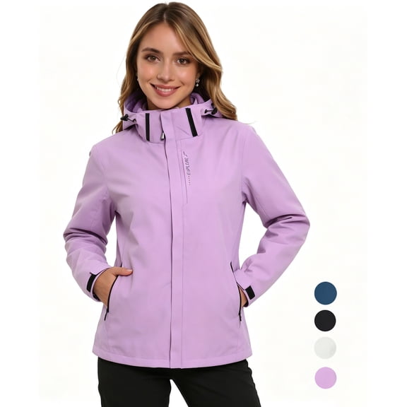 Rain Jackets for Women, Waterproof Raincoat with Pockets & Hoods, Lightweight Windbreaker Windproof Hooded Jacket for Outdoor Hiking Travel Vacation, Purple L