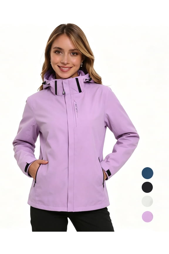 Rain Jackets for Women, Waterproof Raincoat with Pockets & Hoods, Lightweight Windbreaker Windproof Hooded Jacket for Outdoor Hiking Travel Vacation, Purple L