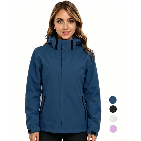 Rain Jackets for Women, Waterproof Raincoat with Pockets & Hoods, Lightweight Windbreaker Windproof Hooded Jacket for Outdoor Hiking Travel Vacation, Blue M