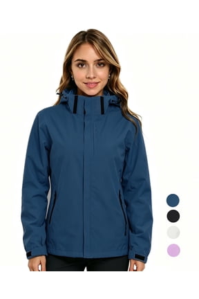 Rain Jackets for Women, Waterproof Raincoat with Pockets & Hoods, Lightweight Windbreaker Windproof Hooded Jacket for Outdoor Hiking Travel Vacation, Blue XL