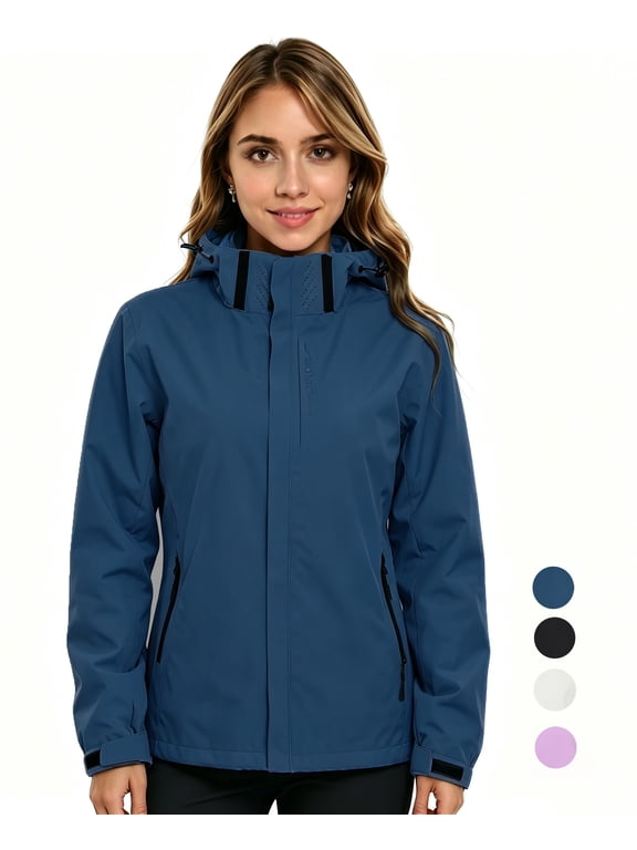 Rain Jackets for Women, Waterproof Raincoat with Pockets & Hoods, Lightweight Windbreaker Windproof Hooded Jacket for Outdoor Hiking Travel Vacation, Blue L