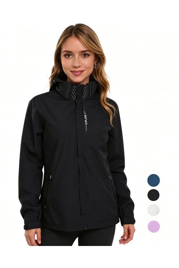 Rain Jackets for Women, Waterproof Raincoat with Pockets & Hoods, Lightweight Windbreaker Windproof Hooded Jacket for Outdoor Hiking Travel Vacation, Black L