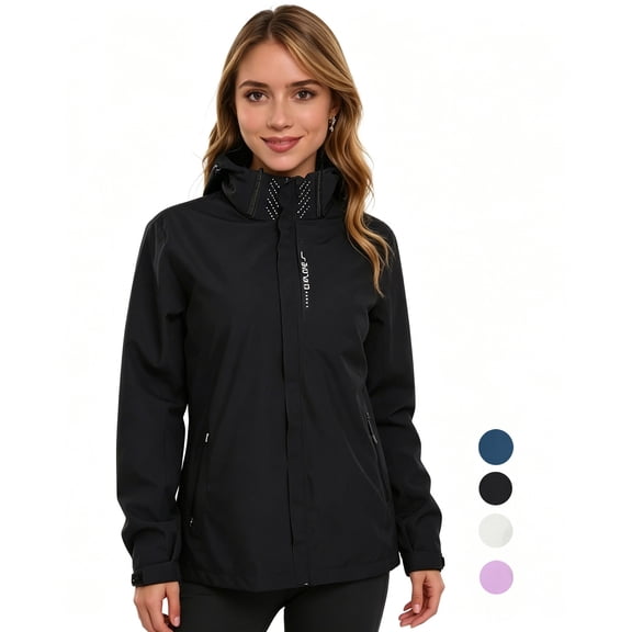 Rain Jackets for Women, Waterproof Raincoat with Pockets, Lightweight Windbreaker Windproof Hooded Jacket for Outdoor Hiking Travel Vacation, Black M