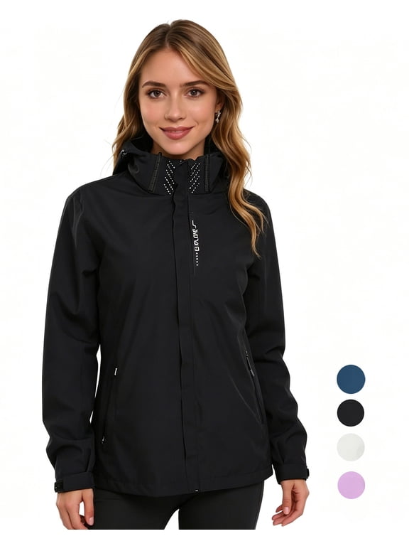 Rain Jackets for Women, Waterproof Raincoat with Pockets & Hoods, Lightweight Windbreaker Windproof Hooded Jacket for Outdoor Hiking Travel Vacation, Black 2XL