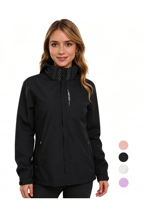 Women Lightweight Jackets Waterproof Hooded Raincoat Packable Atheletic Jacket Hiking Windbreaker Rain Jacket With Pockets, Black 2XL