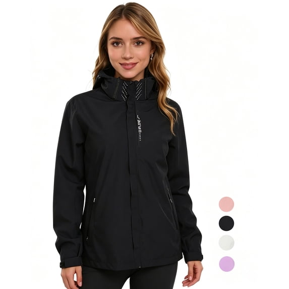 Omewoold Women Lightweight Jackets Waterproof Hooded Raincoat Packable Atheletic Jacket Hiking Windbreaker Rain Jacket With Pockets, Black 2XL
