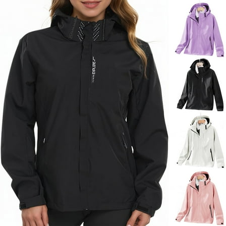 Omewoold Women Lightweight Jackets Waterproof Hooded Raincoat Packable Atheletic Jacket Hiking Windbreaker Rain Jacket With Pockets, Black L