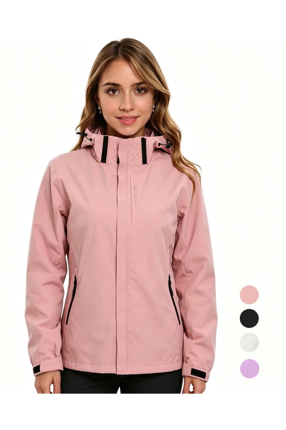 Women Lightweight Jackets Waterproof Hooded Raincoat Packable Atheletic Jacket Hiking Windbreaker Rain Jacket With Pockets, Pink M