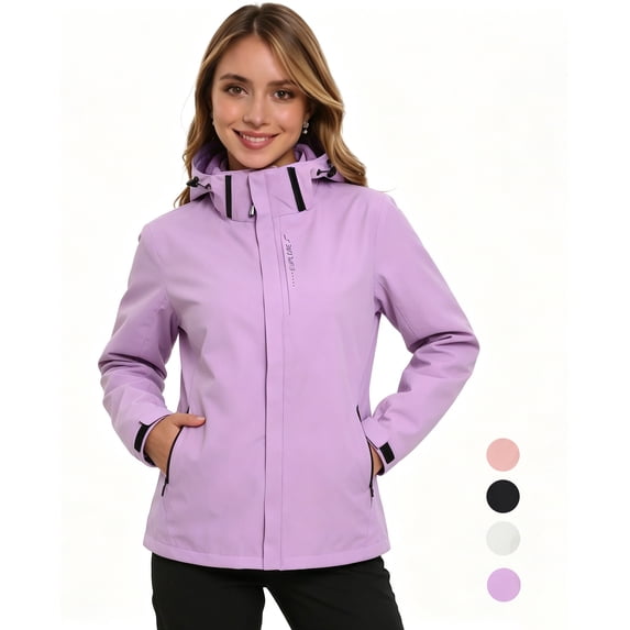Omewoold Women Lightweight Jackets Waterproof Hooded Raincoat Packable Atheletic Jacket Hiking Windbreaker Rain Jacket With Pockets, Purple L