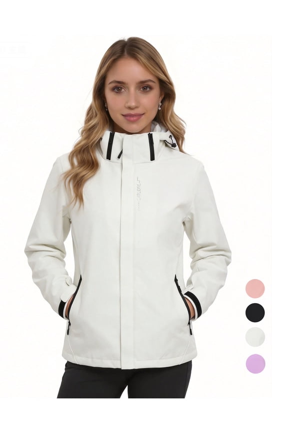 Women Lightweight Jackets Waterproof Hooded Raincoat Packable Atheletic Jacket Hiking Windbreaker Rain Jacket With Pockets, White M