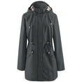 thumbnail image 1 of Womens Waterproof Raincoat Ndbuld Women Solid Rain Outdoor Plus Size Hooded Raincoat Windproof Family Gifts Gray 2XL, 1 of 5