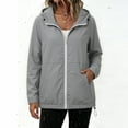 thumbnail image 1 of Womens Waterproof Raincoat Sun Protection Solid Color Zipper Lightweight Rain Jacket Athletic Coat Hooded Windbreaker With Pockets, 1 of 9