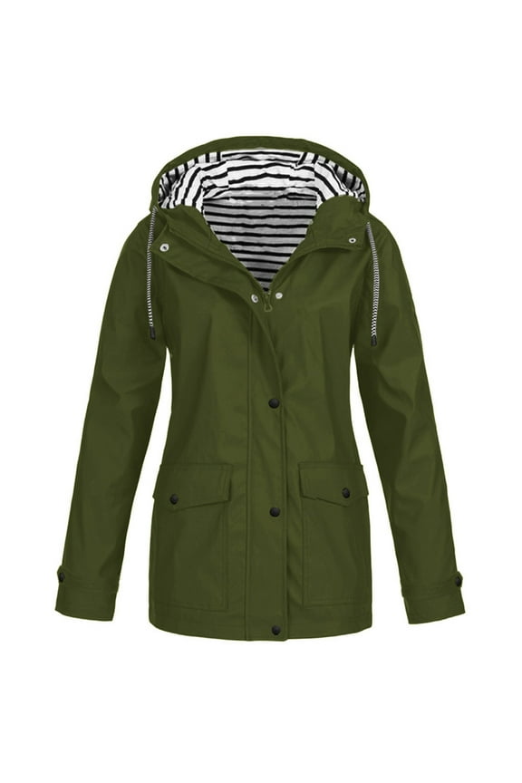 Womens Waterproof Raincoats Lightweight Windproof Hooded Raincoat Adjustable Windbreaker Rain Coats Travel Jacket Army Green 3XL