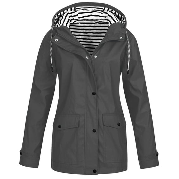 Womens Waterproof Raincoats Lightweight Windproof Hooded Raincoat Adjustable Windbreaker Rain Coats Travel Jacket Gray L