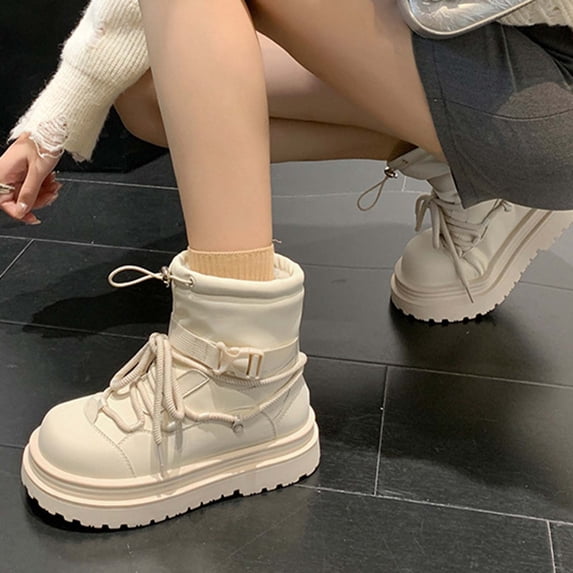 Womens Waterproof Snow Boots Fashion Casual Winter Chunky Sole Fleece Lined Thick Slip Resistant Short Boots For Cold Weather Comfort Snow Boots For Women