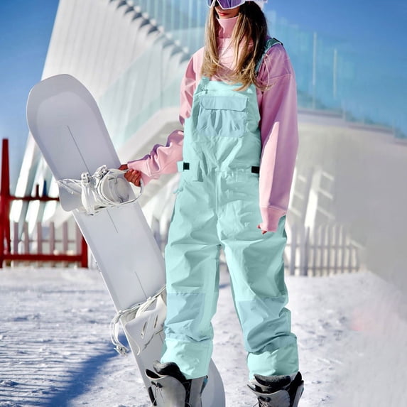 Womens Waterproof Snowpants Windproof Ski Bib Pants Winter Outdoor Warm Overalls Blue M