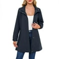 thumbnail image 1 of Womens Waterproof Trench Coats Detachable Hood Long Windbreaker Raincoat Lightweight Zipper Fall Hiking Jackets Dark Blue, M, 1 of 5