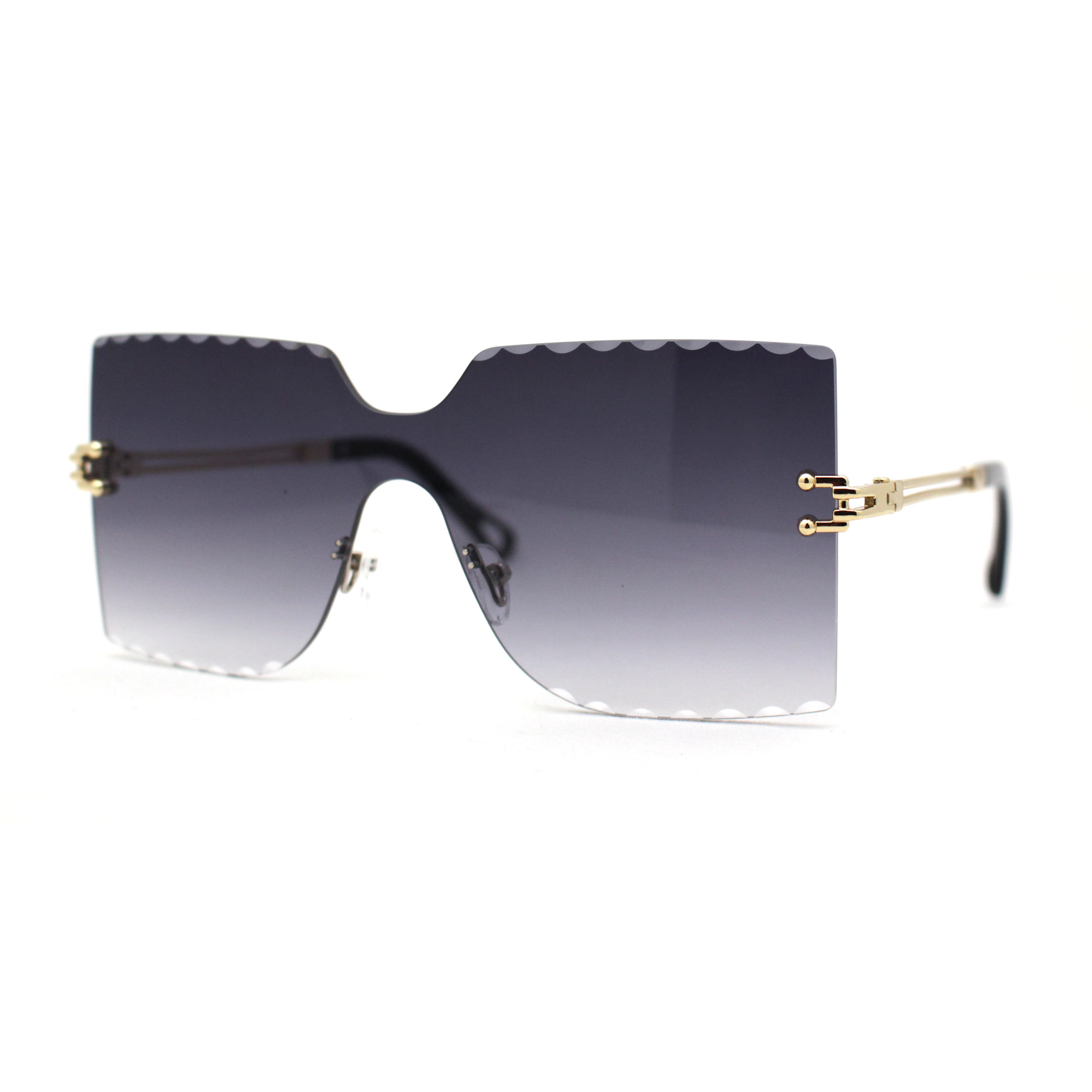 Womens Wave Beveled Lens Oversize Shield Rimless Fashion  display picture 3