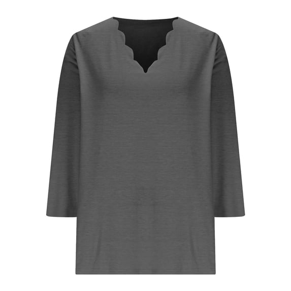 Womens Wave V Neck T Shirts, 3/4 Sleeve Shirts for Women Summer Fall Fashion Loose Fit Solid Color Tees T-Shirts Plus Size Tops
