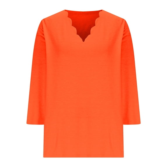 Womens Wave V Neck T Shirts, 3/4 Sleeve Shirts for Women Summer Fall Fashion Loose Fit Solid Color Tees T-Shirts Plus Size Tops