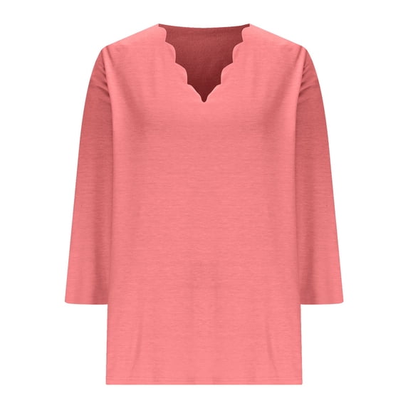 Womens Wave V Neck T Shirts, 3/4 Sleeve Shirts for Women Summer Fall Fashion Loose Fit Solid Color Tees T-Shirts Plus Size Tops
