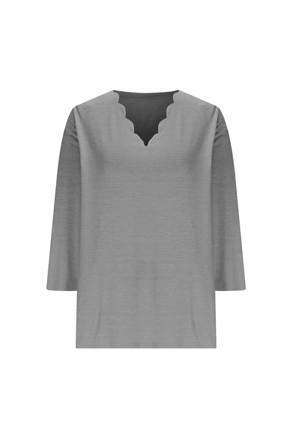 Womens Wave V Neck T Shirts, Summer Tops for Women Fall Fashion Loose Fit Solid Color 3/4 Sleeve Shirts