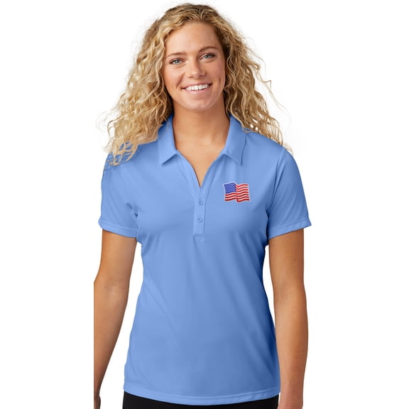 Womens Waving US Flag Patch Polo Shirt, 4XL Carolina Blue