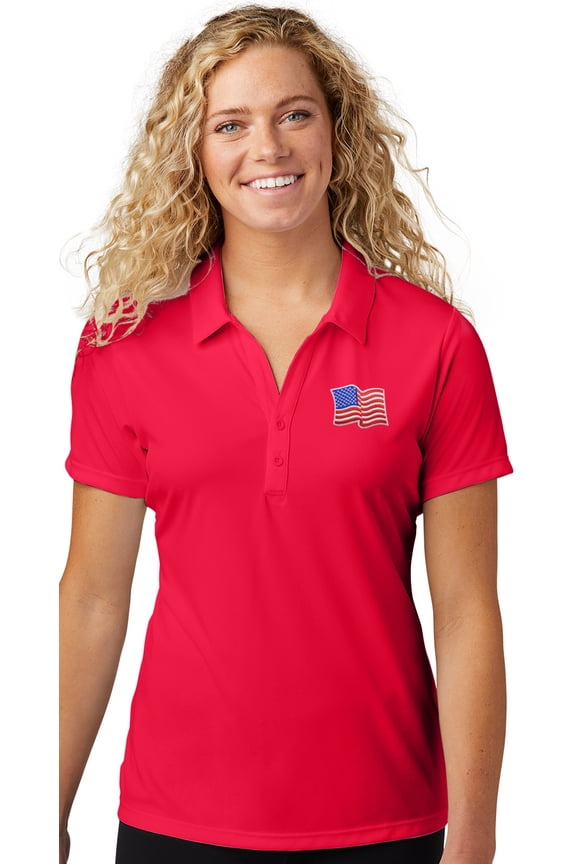 Womens Waving US Flag Patch Polo Shirt, 4XL True Red