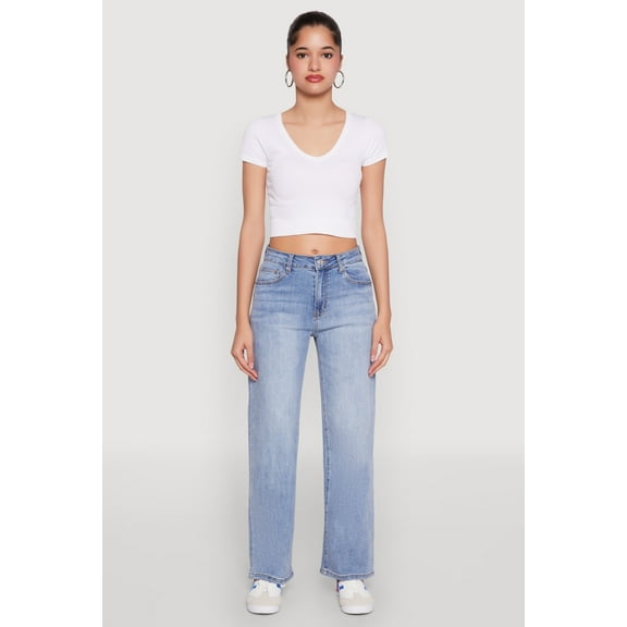 Womens WAX Mid Rise Whiskered Straight Leg Jeans