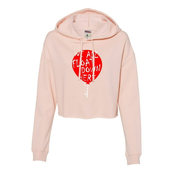 Womens We All Float Down Here Red Balloon Cropped Hooded Sweatshirt