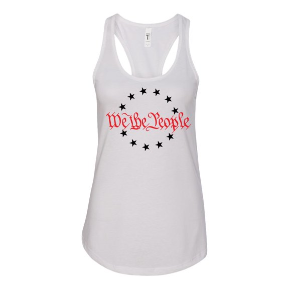 Womens We The People Betsy Ross American Flag 13 Stars USA Patriotic Racerback Tank Top-White-medium