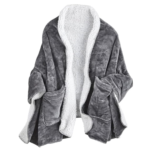 Womens Wearable Throw Blanket Poncho, Blanket Shawl With Pockets, Grey