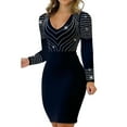 thumbnail image 1 of Womens Wedding Guest Dresses Long Sleeve Club Hot Drill V Neck Cocktail Dress Black M, 1 of 7