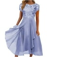 thumbnail image 1 of Womens Wedding Guest Dresses Plus Size Sexy Solid Short Sleeve Round Neck Lace Chiffon Mesh Waist Party Dresses, 1 of 6