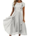 thumbnail image 1 of Womens Wedding Guest Dresses Plus Size Sexy Solid Short Sleeve Round Neck Lace Chiffon Mesh Waist Party Dresses, 1 of 6