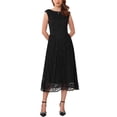 thumbnail image 1 of INSPIRE CHIC Women's Lace Dress Boat Neck Cap Sleeve Cutout Back Midi Dress Black S, 1 of 6